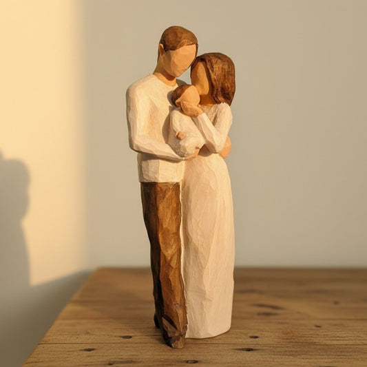 Handcrafted Family of Three Stone Showpiece – Romantic Parent & Baby Sculpture | Premium Home Decor Gift