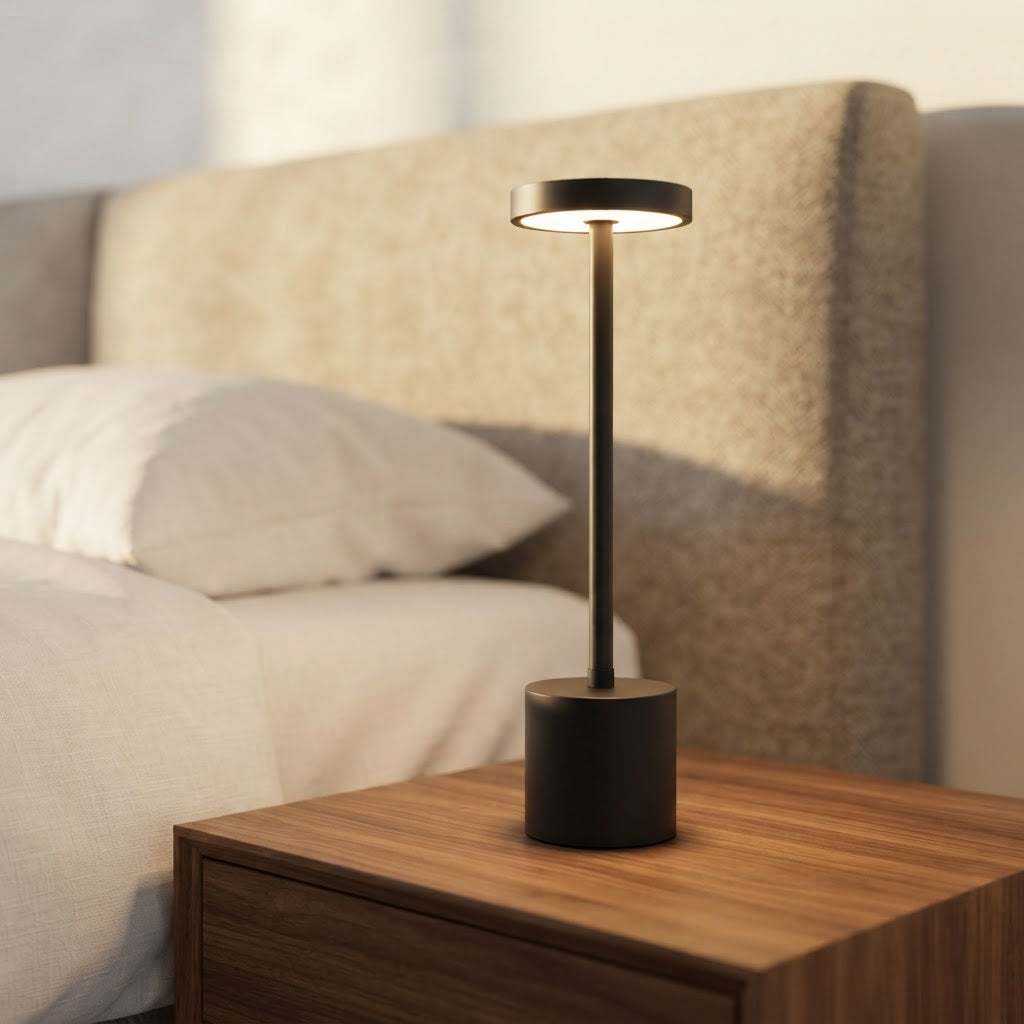 The Flair Store™ Round Stand LED Metal Table Lamp with Touch Control | Rechargeable Wireless Desk Lamp