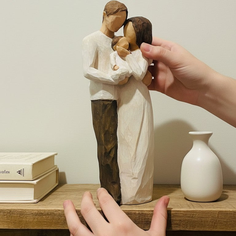 Handcrafted Family of Three Stone Showpiece – Romantic Parent & Baby Sculpture | Premium Home Decor Gift