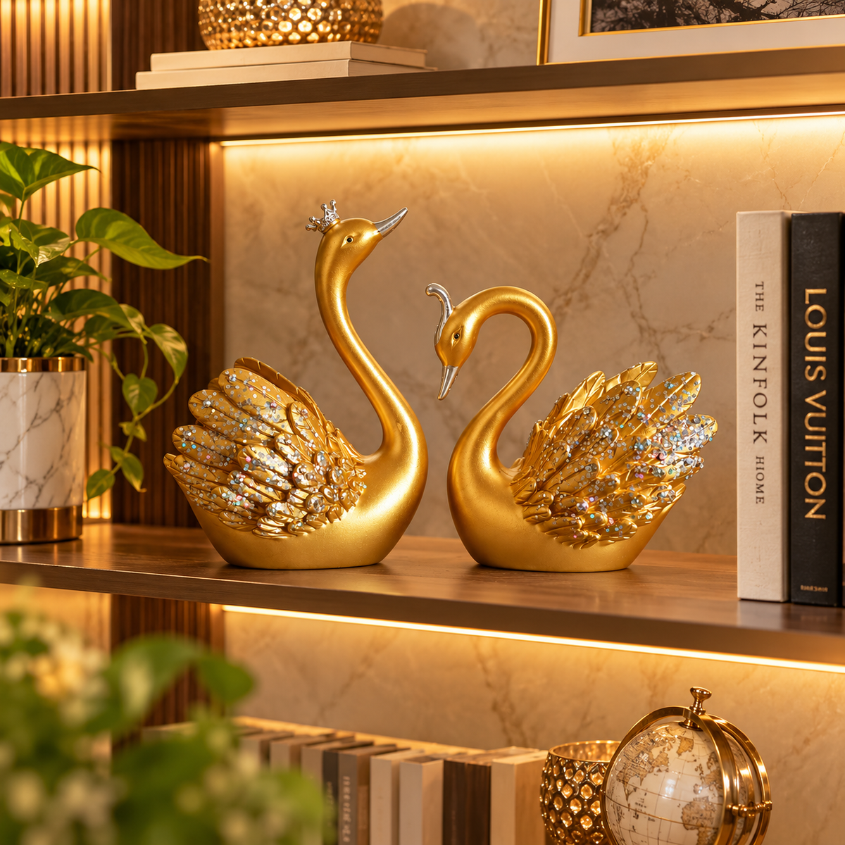Lucky Swan Couple crystal wings showpiece for Home Living room Decor (Set of 2 Pc) (MEDIUM)