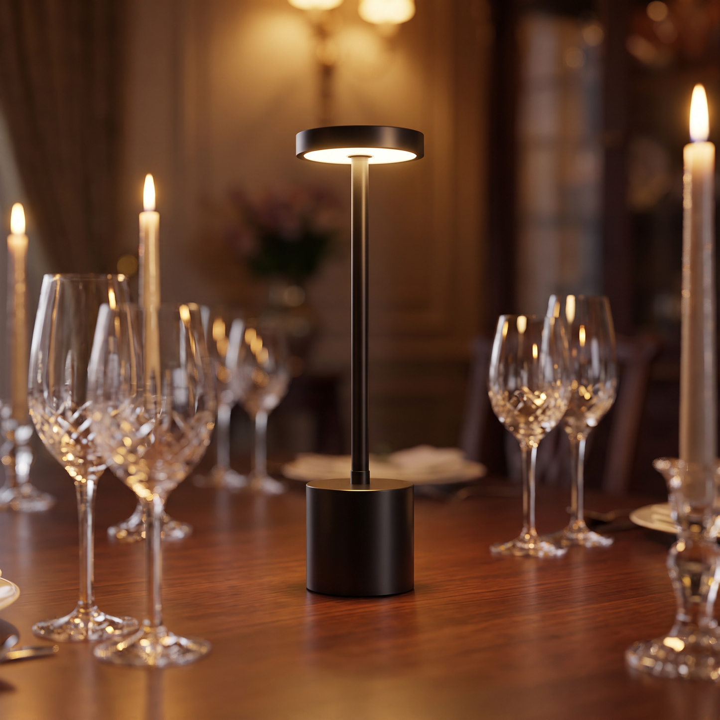 The Flair Store™ Round Stand LED Metal Table Lamp with Touch Control | Rechargeable Wireless Desk Lamp