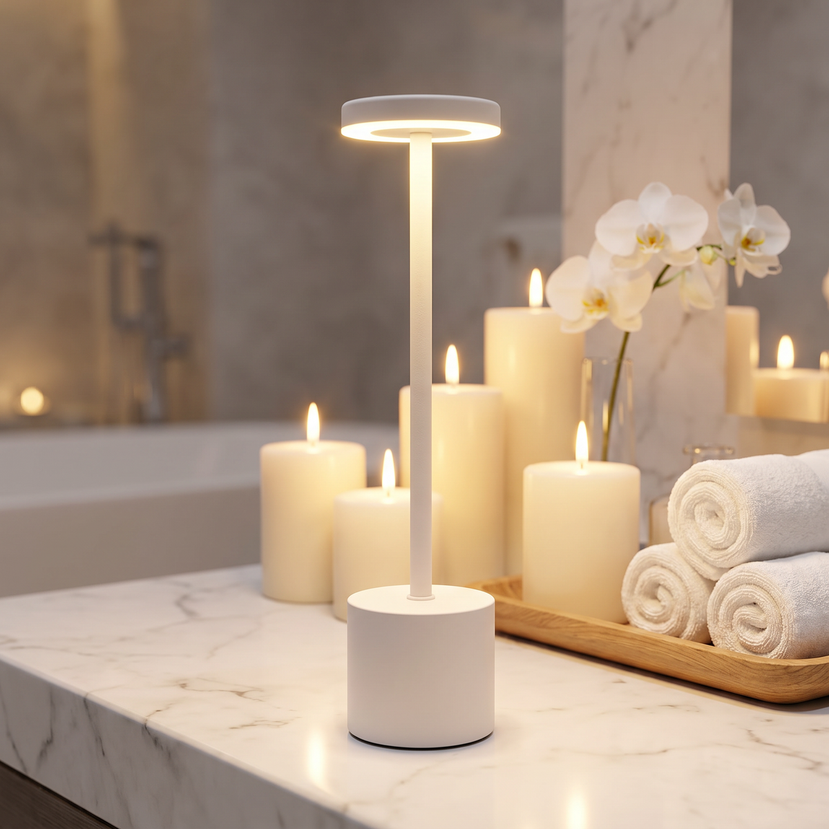 The Flair Store™ Round Stand LED Metal Table Lamp with Touch Control | Rechargeable Wireless Desk Lamp