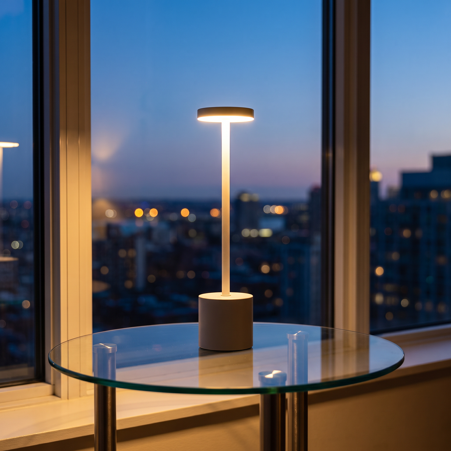 The Flair Store™ Round Stand LED Metal Table Lamp with Touch Control | Rechargeable Wireless Desk Lamp | Dimmable Warm Light (White)