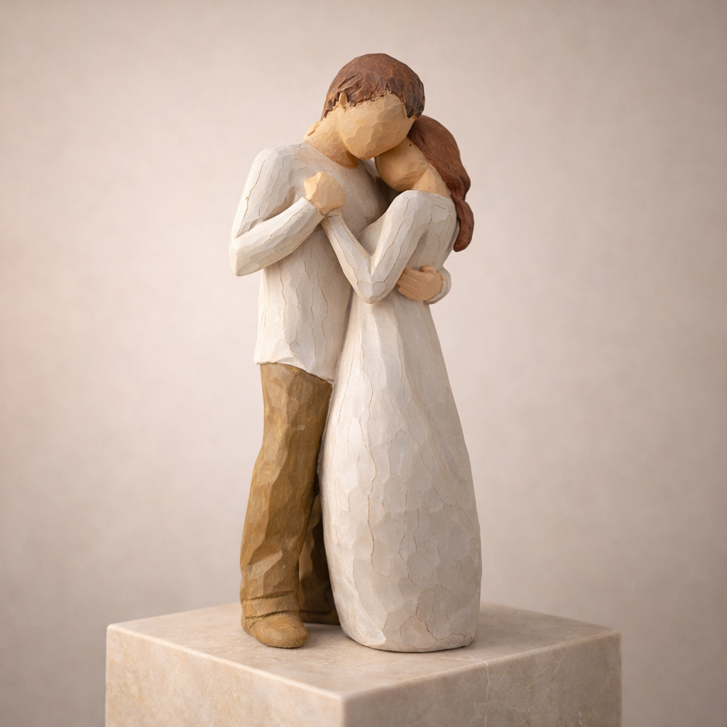 Romantic Couple Showpiece Statue – Hand-Carved Stone Finish Love Figurine for Home Decor