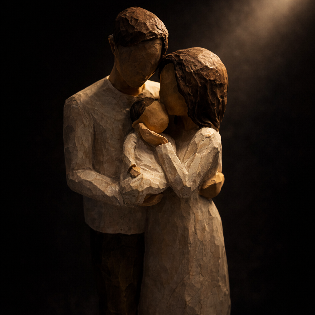 Handcrafted Family of Three Stone Showpiece – Romantic Parent & Baby Sculpture | Premium Home Decor Gift