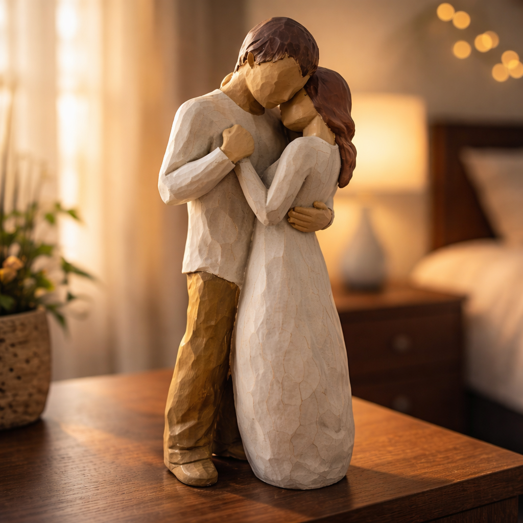 Romantic Couple Showpiece Statue – Hand-Carved Stone Finish Love Figurine for Home Decor