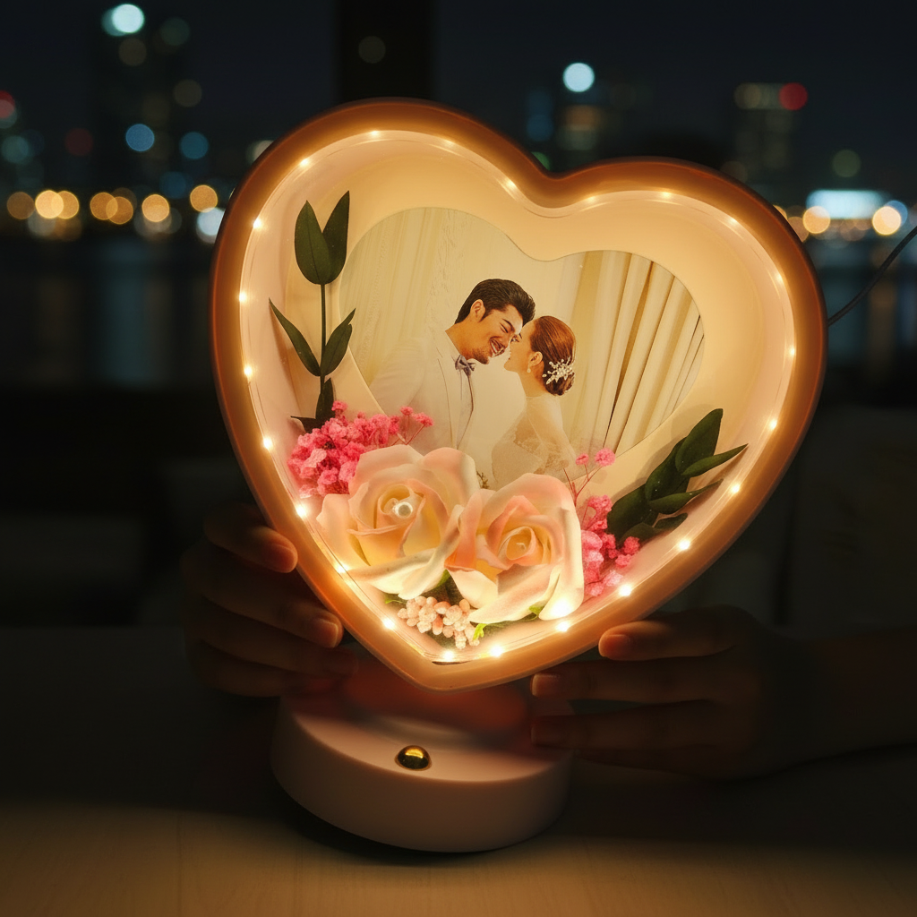 Personalized Heart Shape LED Photo Frame | Custom Romantic Gift