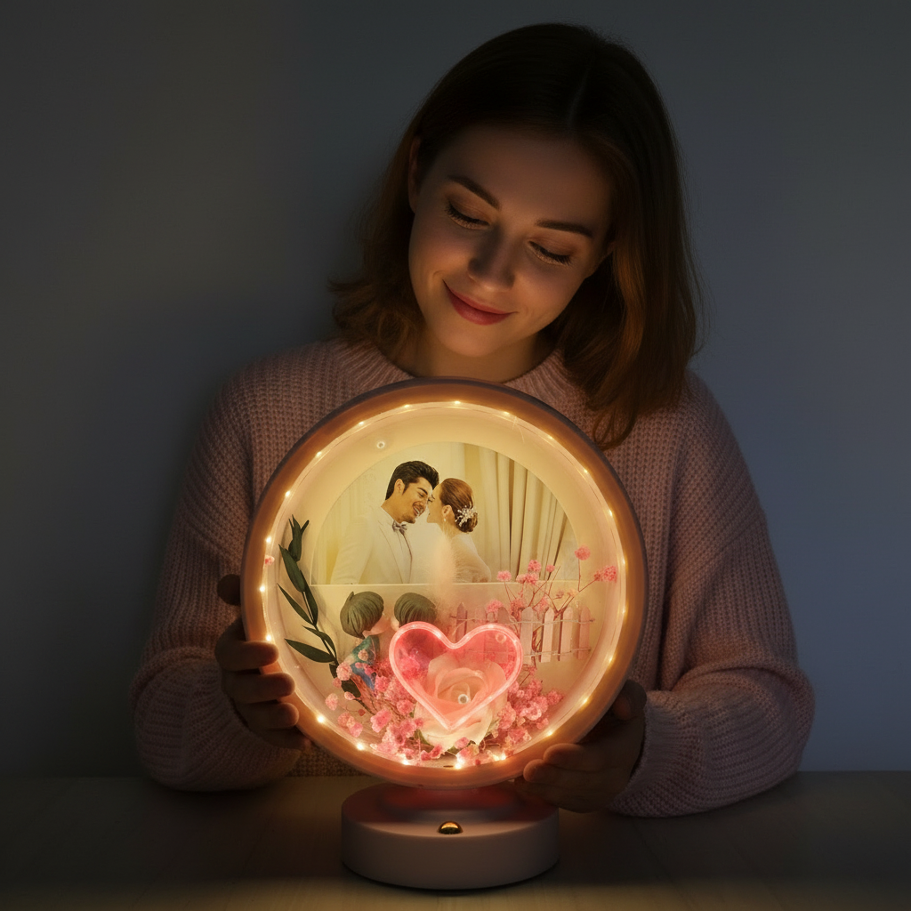 Personalized Round LED Photo Frame | Romantic Custom Photo Lamp