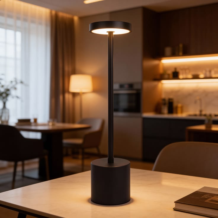 The Flair Store™ Round Stand LED Metal Table Lamp with Touch Control | Rechargeable Wireless Desk Lamp | Dimmable Warm Light