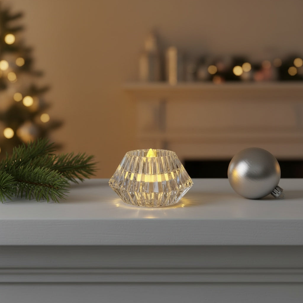 The Flair Store™  Crystal Diamond Shaped LED Diya for Diwali, Festivals, Puja & Luxe Home Decor